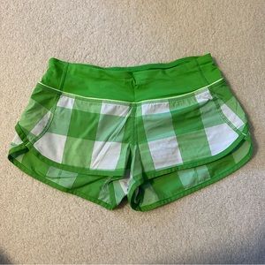 Lululemon Speed Up Short Low-Rise 2.5” in lime green and white plaid
